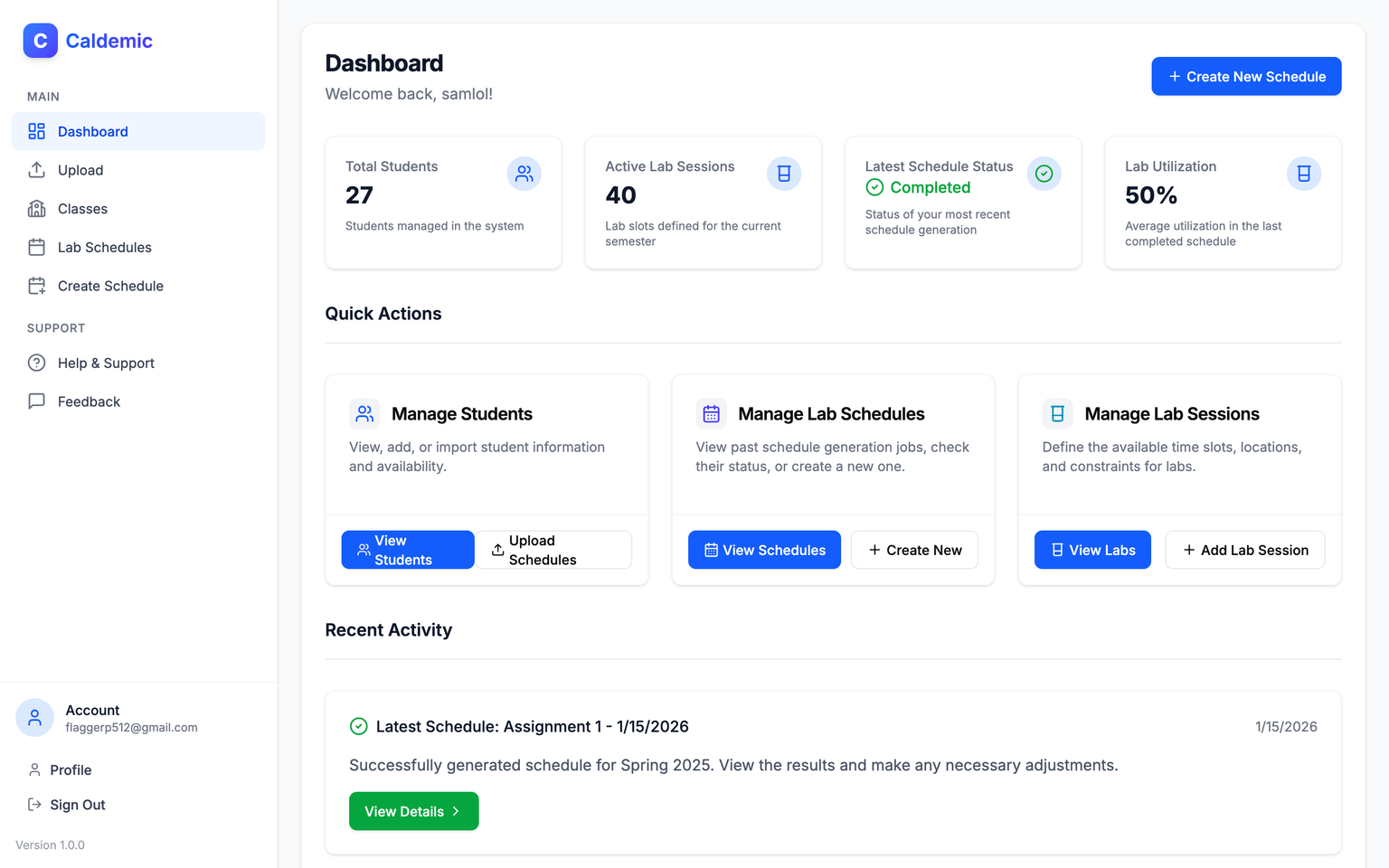 Professor dashboard