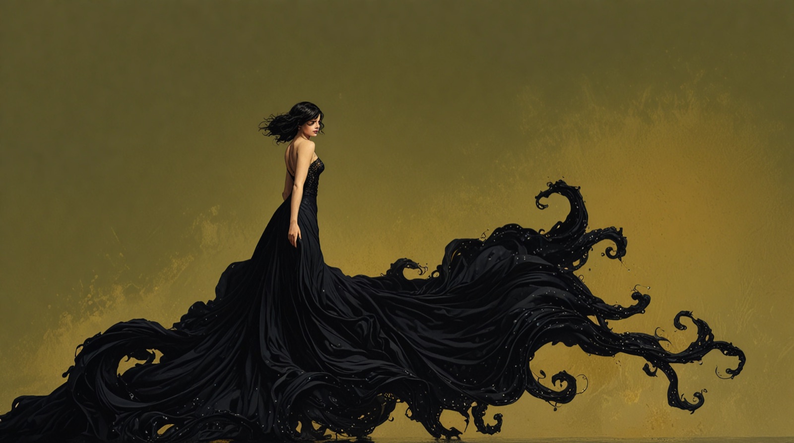Ink-dress figure on gold